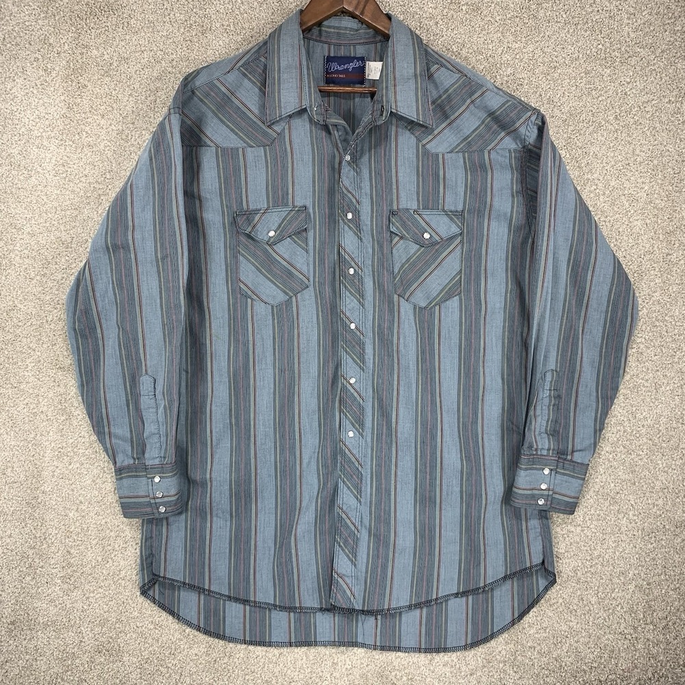 VTG Wrangler X-Long Tail 19x36 Tall 2x 90's Cowboy Pearl Snap Long Sleeve *Flaw*